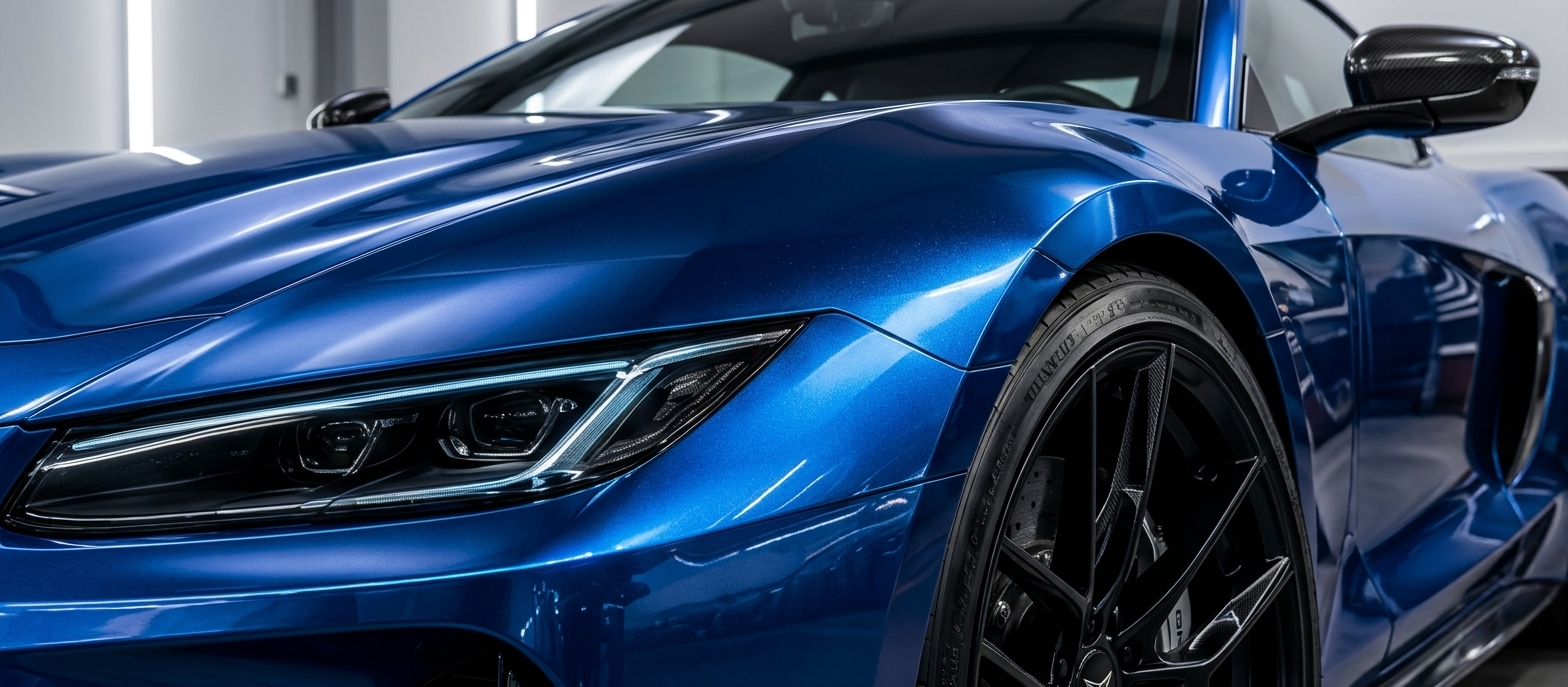 Carro azul con película de color